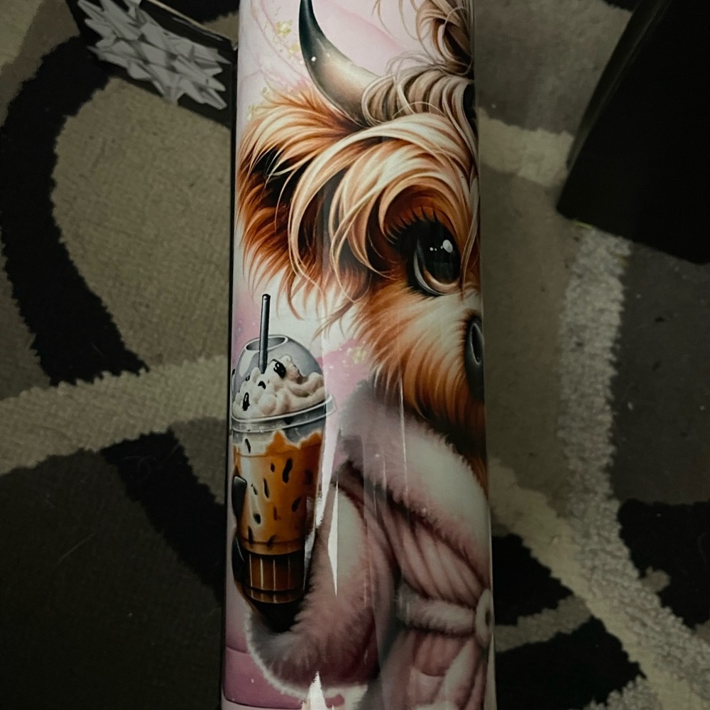 Cute Animal Tumbler with Pink and Brown Design. Comes with a plastic straw.